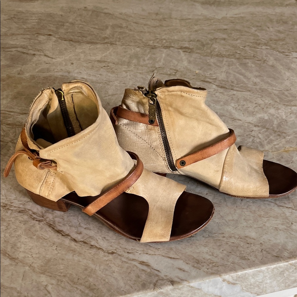 A.S.98 Tan and Brown Open-Toe Ankle Booties